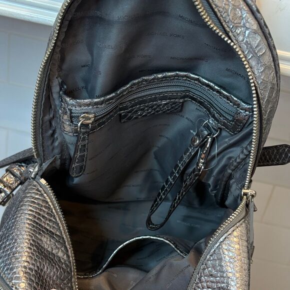 Michael Kors Rhea Metallic Snake-Embossed-Leather Backpack - HTF - Picture 13 of 15